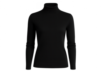 Stylish black turtleneck sweater for women isolated on transparent background