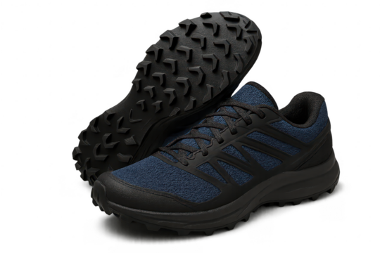 Stylish dark blue and black trail running shoes isolated on transparent background - Powered by Adobe