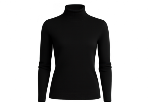 Stylish black turtleneck sweater for women isolated on transparent background