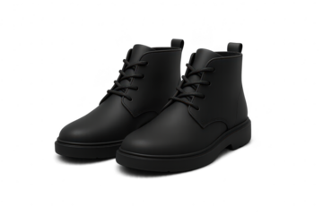 Stylish black ankle boots, a pair isolated on transparent background, fashion