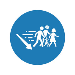 Family evacuation direction arrow icon   emergency safety guidance Vector
