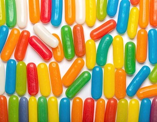 Close-up of colorful cylindrical candies on white