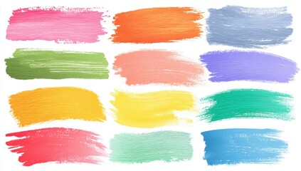 Collection of colorful, textured paint strokes on a white background