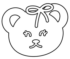 Outline of teddy bear smile expression for cartoon character, comic, pet shop, vet, emoji, mood, emotion, emotion, feeling, zoo, souvenir shop, animal brooch, sticker, icon, bear face shape, colouring