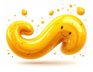 Smiling, yellow, gooey, infinity-shaped character with drips