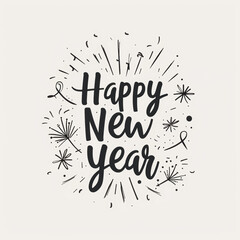 A festive message of 'Happy New Year' in elegant lettering, surrounded by whimsical stars and bursts, captures the essence of celebration and anticipation.