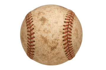Vintage baseball ball with red stitching on transparent background, representing american sport history and nostalgia