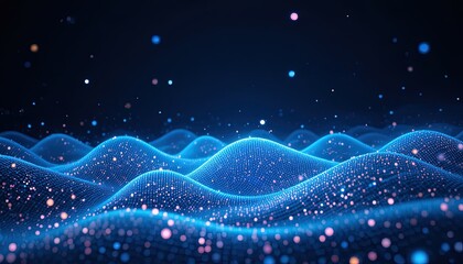 Vibrant blue tech landscape with sparkling particles for modern digital design, dynamic network visualization, and future technology concepts