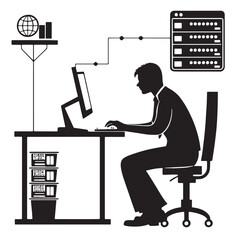 Black network administration Silhouette Vector, High Quality Illustration on White Background