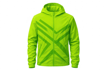 Bright lime green active hooded jacket, isolated on transparent background
