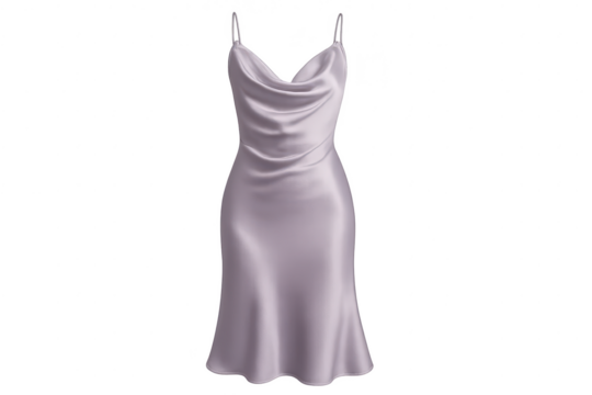 Elegant light purple slip dress isolated on a transparent background, silky fabric