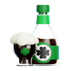 Beer Bottle and Glass Mug 3d Illustration