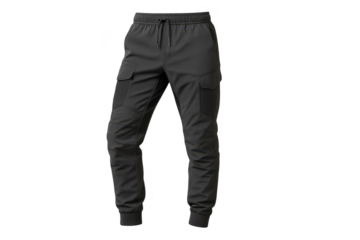 Isolated black cargo pants on transparent background, comfortable and stylish