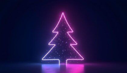 neon glowing Christmas tree outline, dark gradient background, vibrant pink-blue lights, futuristic holiday vibe, clean silhouette design.