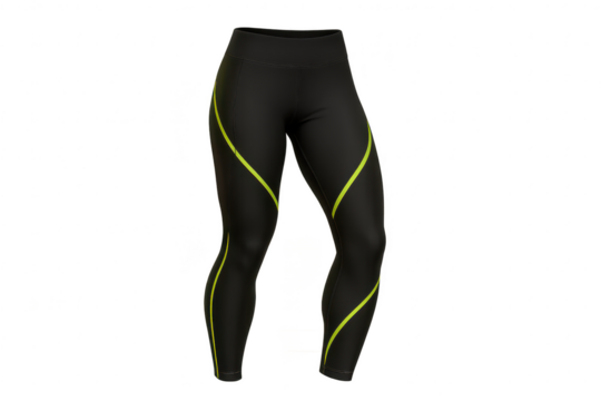 Black running leggings with lime accents isolated on transparent background