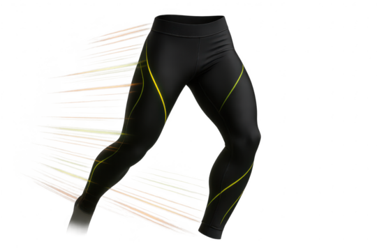 Black leggings with yellow stripes isolated on transparent background, activewear