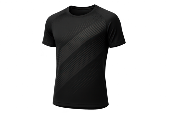 Black men's t-shirt with pattern isolated on transparent background view