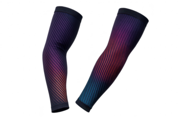 Pair of colorful compression arm sleeves isolated on transparent backdrop, vivid