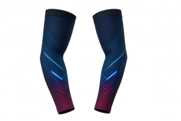 Two dark blue arm sleeves with vibrant neon pattern isolated, transparent background