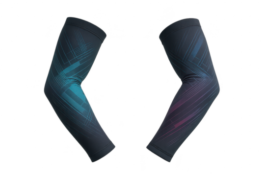 Pair of patterned arm sleeves isolated on transparent background, sports gear