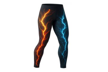 Leggings with lightning print isolated on transparent background, athletic apparel