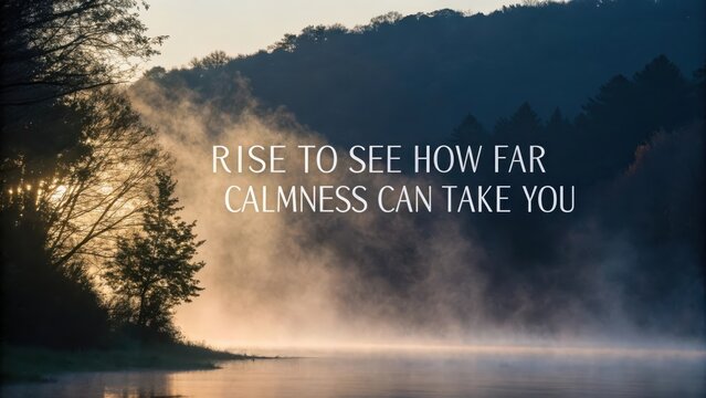 Misty Morning Landscape with Sunrise Inspiring Quote