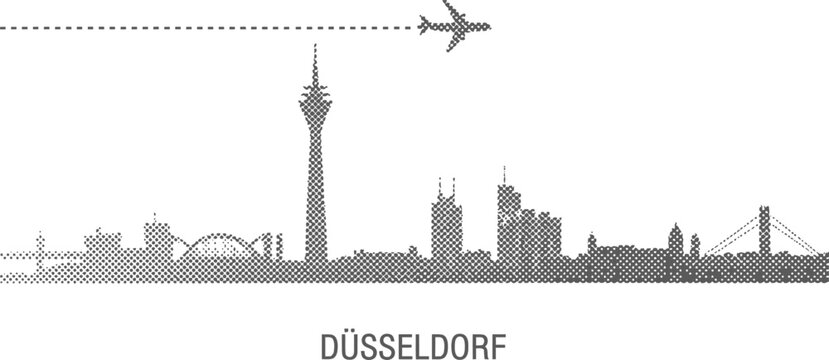 D&uuml;sseldorf Germany Cityscape with Airplane Dotted Path Icon