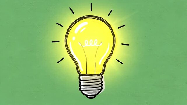 Glowing light bulb hand-drawn style on green background concept for idea generation and innovation 4K Video
