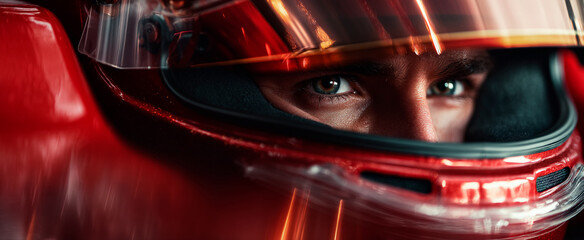 Formula 1 driver in a red suit and helmet in his car on the track	