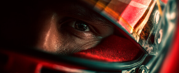 Formula 1 driver in a red suit and helmet in his car on the track	
