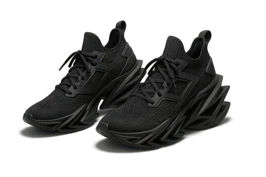 Pair of black athletic shoes isolated on transparent background, modern design