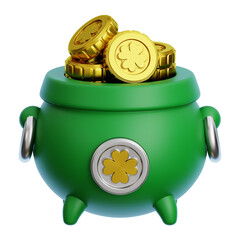 Cauldron Whit Gold Coins 3d Illustration