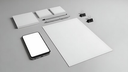 Minimalist Stationery Mockup with Smartphone and Paper.