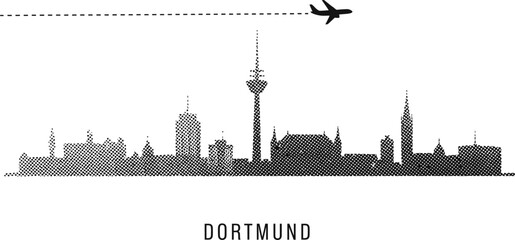 Dortmund Germany Skyline Silhouette Vector Art with Airplane Route