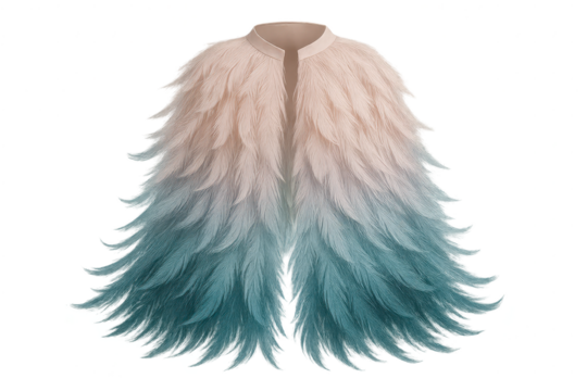 Elegant feather cape isolated on transparent background, gradient colors