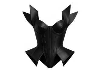 Stylish black leather corset isolated on transparent background for design use