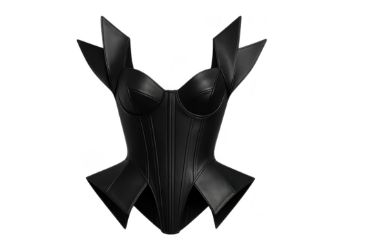 Stylish black leather corset isolated on transparent background for design use