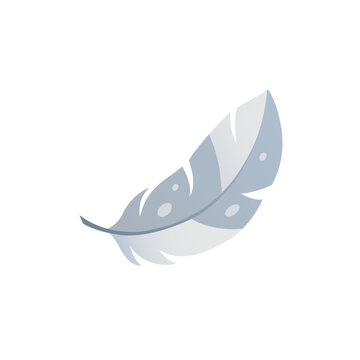Soft fluffy bird feather with spots. Hand drawn illustration with gradients in a flat vector style. Ideal for nature-themed designs, branding, children&rsquo;s prints, stationery, and seasonal cards.