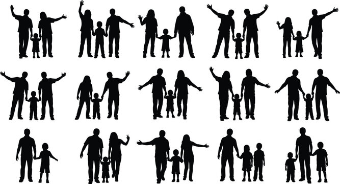 Joyful Family Silhouettes with Arms Raised in Celebration people parents
