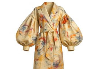 Elegant patterned robe with tied waist, isolated on a transparent background