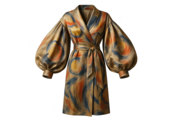 Elegant silk bathrobe with brushstroke pattern isolated on transparent backdrop