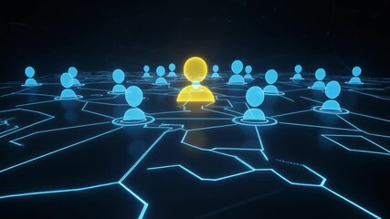 Futuristic digital network connection highlighting a central user profile, illustrating community, leadership, and data organization. - Powered by Adobe