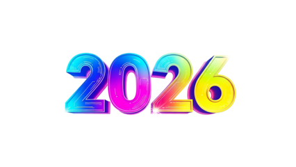 Colorful, glowing "2026" numbers floating on a black background, suggesting a future year