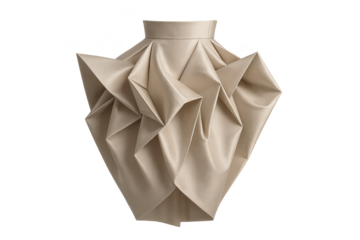 Elegant beige dress isolated on transparent background, geometric folds fashion
