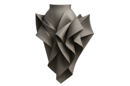 Abstract beige vase with folded textile texture, isolated on transparent background - Powered by Adobe