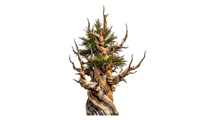 Ancient gnarled pine tree with green needles and twisted branches image