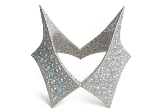Elegant silver mask decorated with rhinestones isolated on transparent background