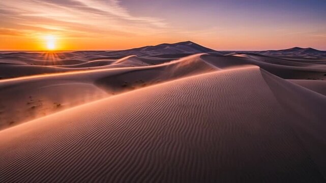 Golden Hour in the Desert - A Serene Landscape of Sand Dunes.