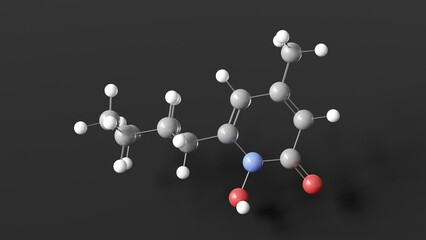 ciclopirox molecule 3d, molecular structure, ball and stick model, structural chemical formula antifungal agent