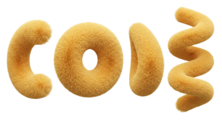 Fuzzy textured golden stylized letters forming the word cool, set against a stark and pristine